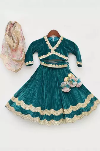 Green Crikle Velvet Lehenga Choli