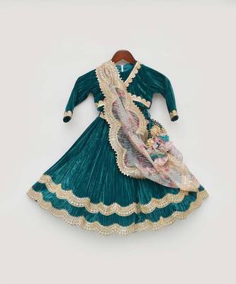 Green Crikle Velvet Lehenga Choli 4