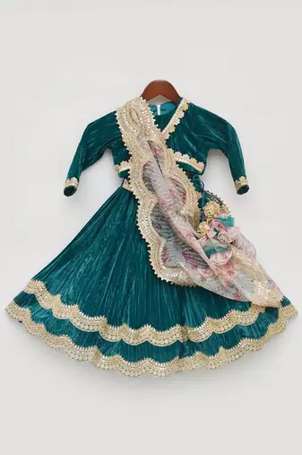 Green Crikle Velvet Lehenga Choli