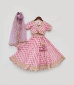 Pink Printed Lehenga Choli And Organza Dupatta