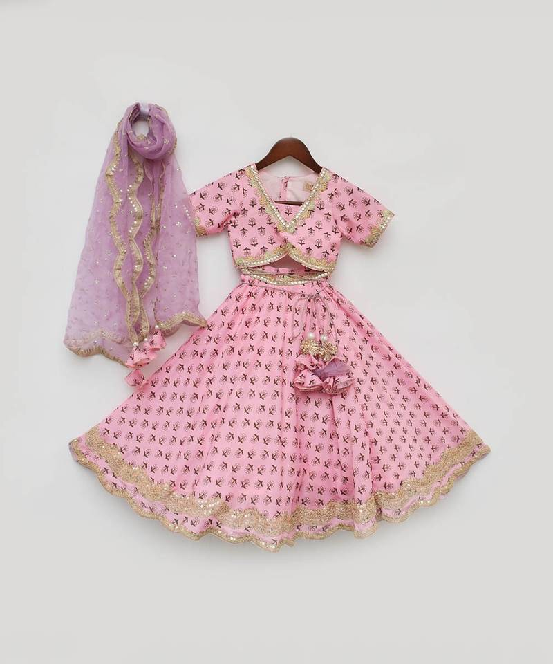 Pink Printed Lehenga Choli And Organza Dupatta