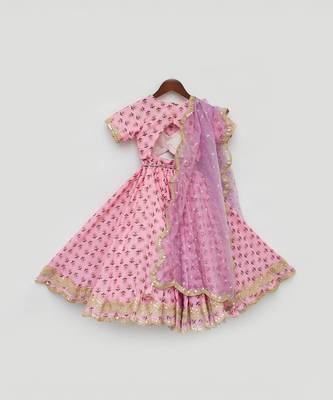 Pink Printed Lehenga Choli And Organza Dupatta 3