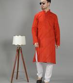 Orange embroidered cotton men-kurtas