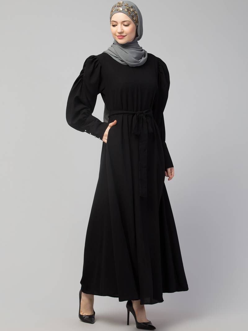 Nazneen Long Cuff Gathered Puffed Sleeve with Bet A line Abaya