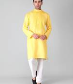 Yellow embroidered cotton men-kurtas