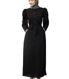 Nazneen front open till waist gathered puffed Sleeve long cuff  with belt Casual Abaya