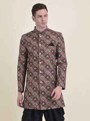 DEYANN Cotton Printed Sherwani With Trouser Set For Men 8