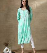 Green embroidered rayon chikankari-kurtis