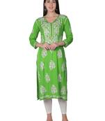 Green embroidered rayon chikankari-kurtis