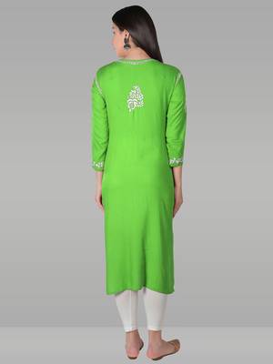 Green embroidered rayon chikankari-kurtis 2