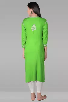 Green embroidered rayon chikankari-kurtis
