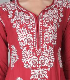 Red embroidered rayon chikankari-kurtis