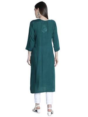 Green embroidered rayon chikankari-kurtis 2