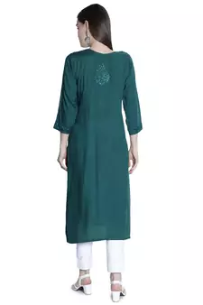 Green embroidered rayon chikankari-kurtis