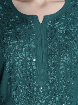 Green embroidered rayon chikankari-kurtis 4
