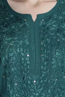 Green embroidered rayon chikankari-kurtis