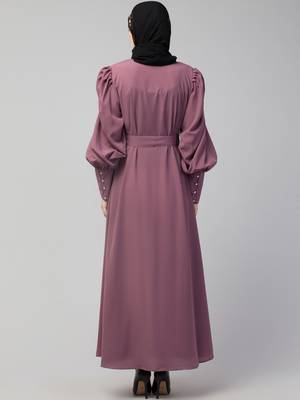 Nazneen Long Cuff Gathered Puffed Sleeve with Bet A line Abaya 2