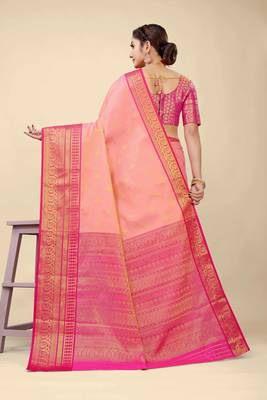 Orange woven banarasi saree with blouse 2