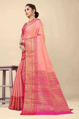 Orange woven banarasi saree with blouse 4