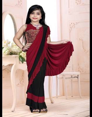 Kid's Ready to wear black colored Saree for girls with Sequin work stitched blouse 1