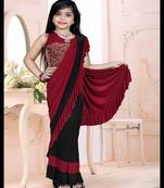 Kid's Ready to wear black colored Saree for girls with Sequin work stitched blouse