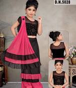 Kid's Ready to wear light rani pink colored Saree for girls with Diamond work stitched blouse