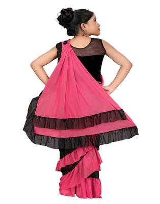 Kid's Ready to wear light rani pink colored Saree for girls with Diamond work stitched blouse 2