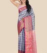 Blue woven banarasi saree with blouse