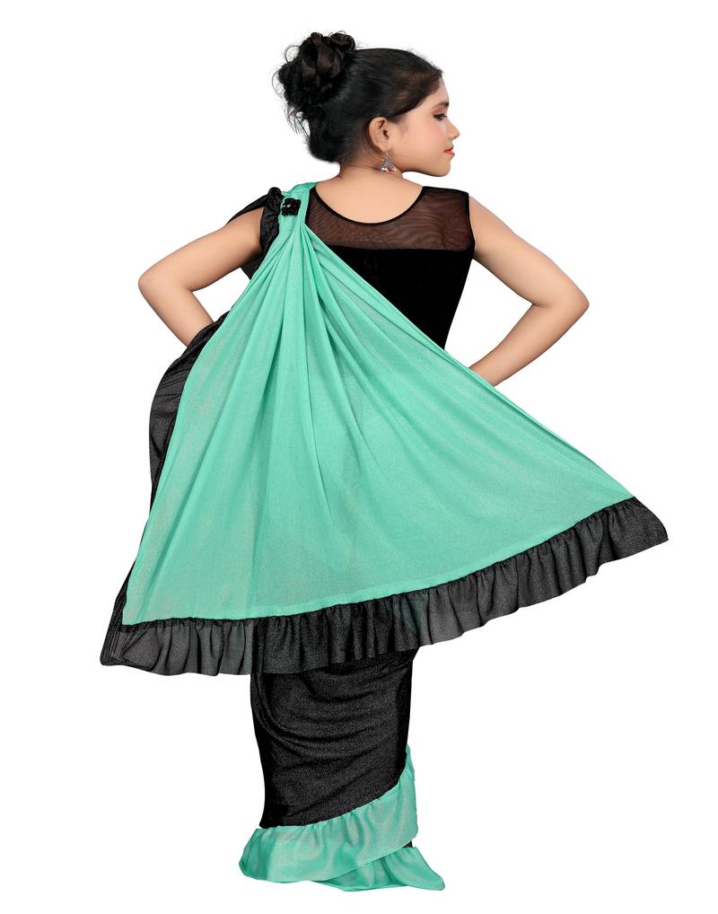 Kid's Ready to wear light aqua blue colored Saree for girls with Diamond work stitched blouse with Fancy Belt