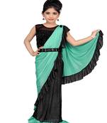 Kid's Ready to wear light aqua blue colored Saree for girls with Diamond work stitched blouse with Fancy Belt