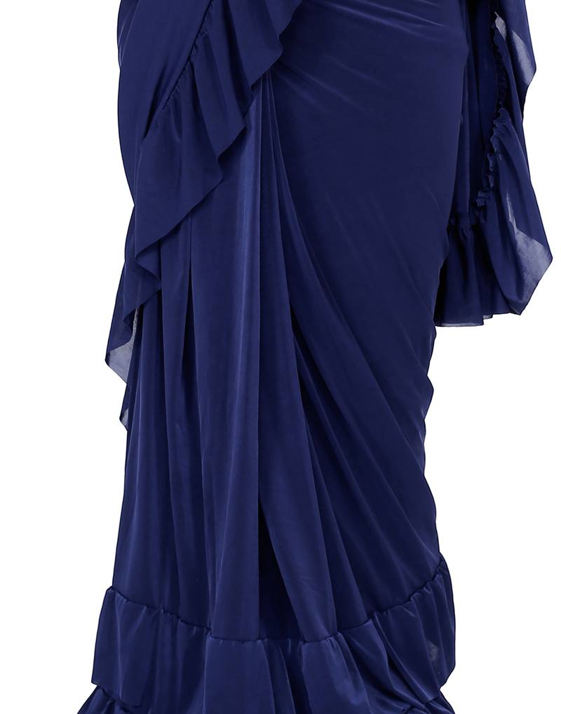 Kid's Ready to wear dark blue colored Saree for girls with Sequin work stitched blouse