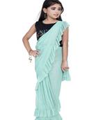 Kid's Ready to wear light blue colored Saree for girls with Sequin work stitched blouse