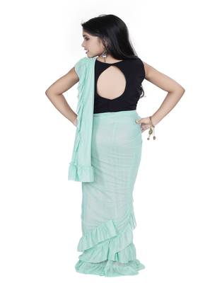 Kid's Ready to wear light blue colored Saree for girls with Sequin work stitched blouse 3