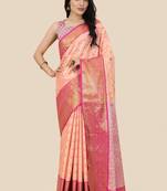 Orange woven banarasi saree with blouse