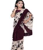 Kid's Ready to wear dark purple colored Saree for girls with Sequin work stitched blouse