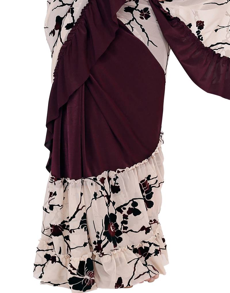 Kid's Ready to wear dark purple colored Saree for girls with Sequin work stitched blouse