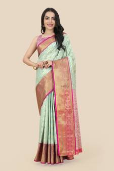 Blue woven banarasi saree with blouse