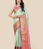 Blue woven banarasi saree with blouse