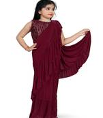 Kid's Ready to wear maroon colored Saree for girls with Sequin work, Brasso stitched blouse