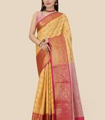 Yellow woven banarasi saree with blouse