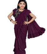 Kid's Ready to wear magenta colored Saree for girls with Sequin work stitched blouse