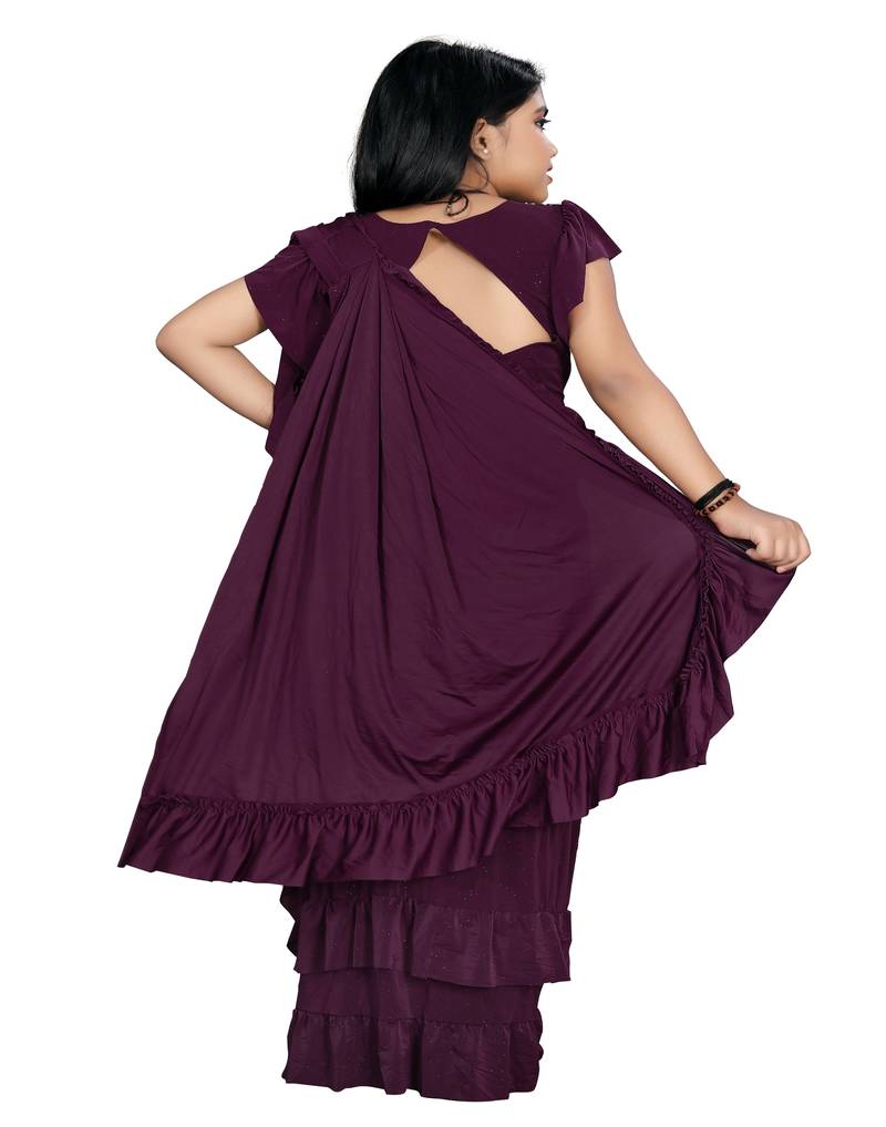 Kid's Ready to wear magenta colored Saree for girls with Sequin work stitched blouse