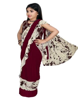Kid's Ready to wear light maroon colored Saree for girls with Sequin work stitched blouse 1