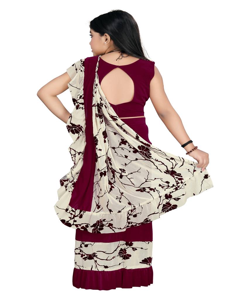 Kid's Ready to wear light maroon colored Saree for girls with Sequin work stitched blouse
