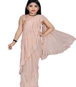 Kid's Ready to wear light peach colored Saree for girls with Sequin work stitched blouse