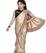 Kid's Ready to wear antique gold colored Saree for girls with Diamond work stitched blouse