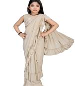 Kid's Ready to wear beige colored Saree for girls with Fancy Sequin work stitched blouse
