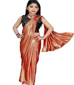 Kid's Ready to wear copper colored Saree for girls with Sequin work, Brasso stitched blouse