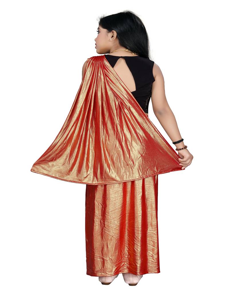 Kid's Ready to wear copper colored Saree for girls with Sequin work, Brasso stitched blouse