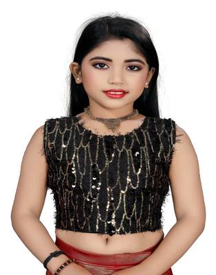 Kid's Ready to wear copper colored Saree for girls with Sequin work, Brasso stitched blouse 5